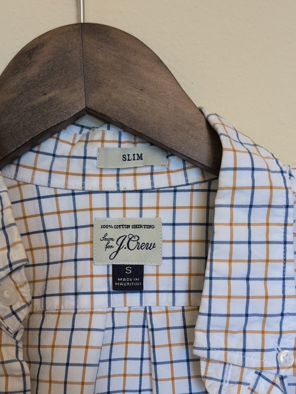J. Crew White Shirt with Blue & Tan Windowpane Plaid - Slim Small - Picture 2 of 3